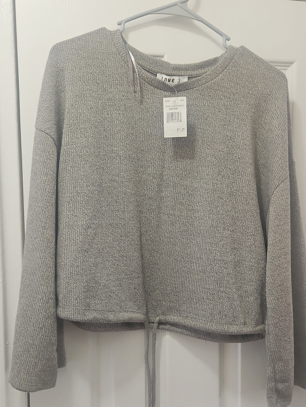love J Heather Gray Crewneck Sweater with Drawstring